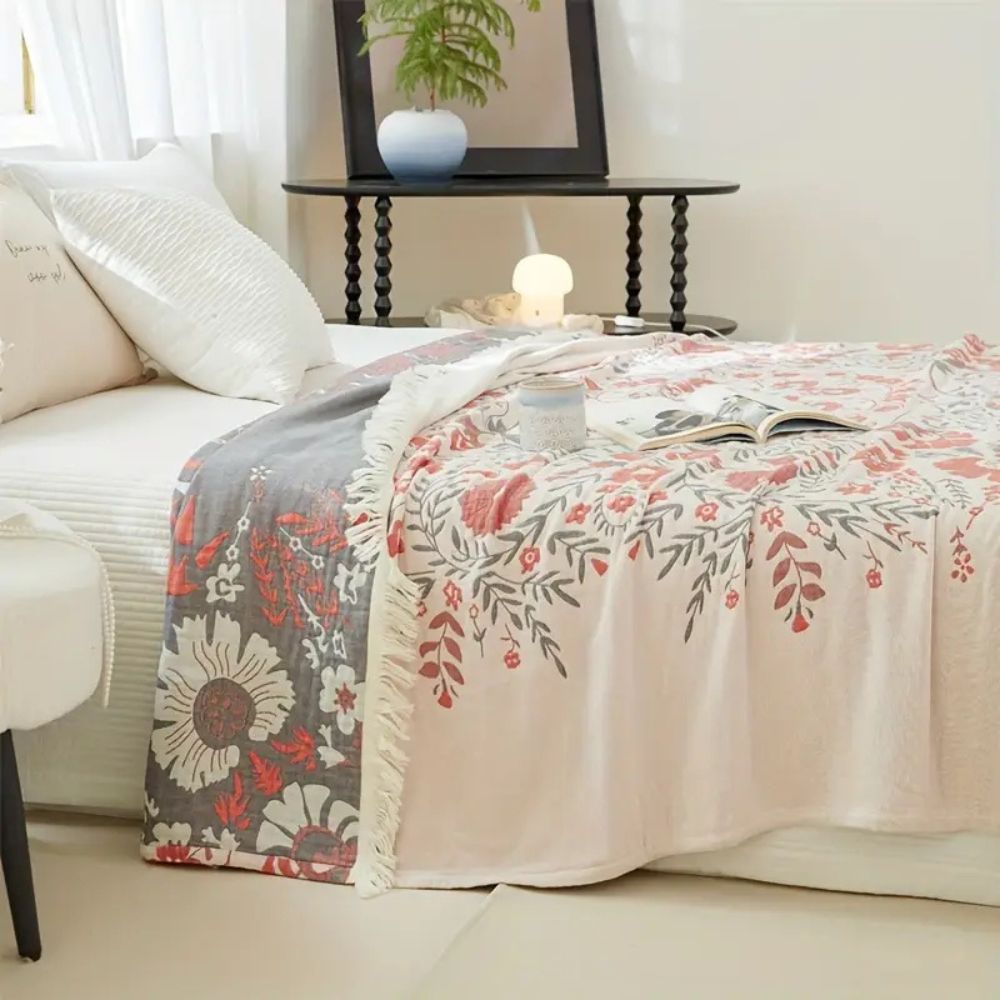 Reversible Floral Blanket with French Flair