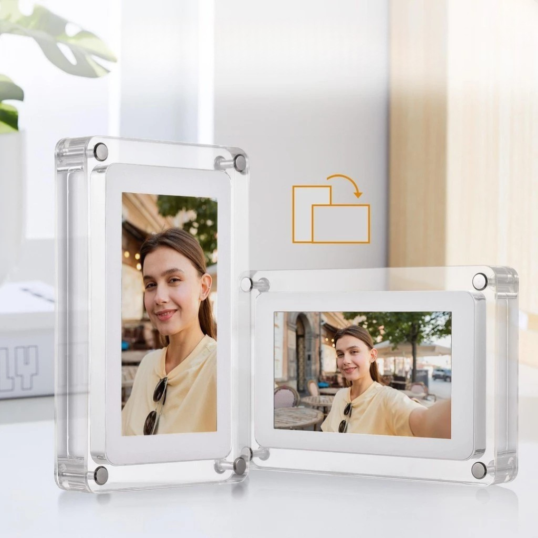 HD Digitaler Bilderrahmen mit Wiederaufladbarem Akku und Auto-Drehfunktion – Perfekt für Fotos und Videos