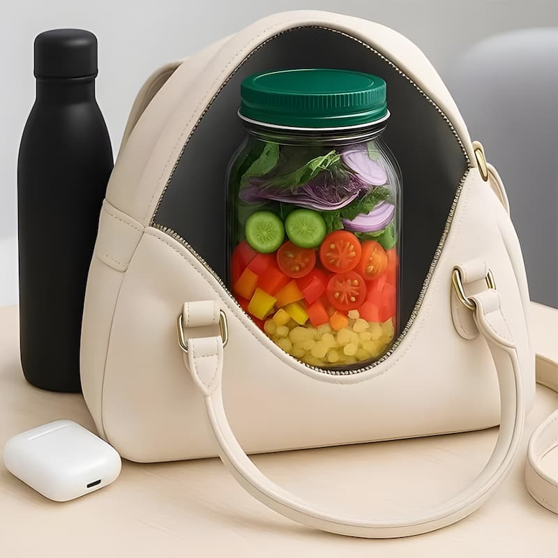 Practical Glass Salad Bowl with Lid – Fresh Ingredients, No Soggy Salads