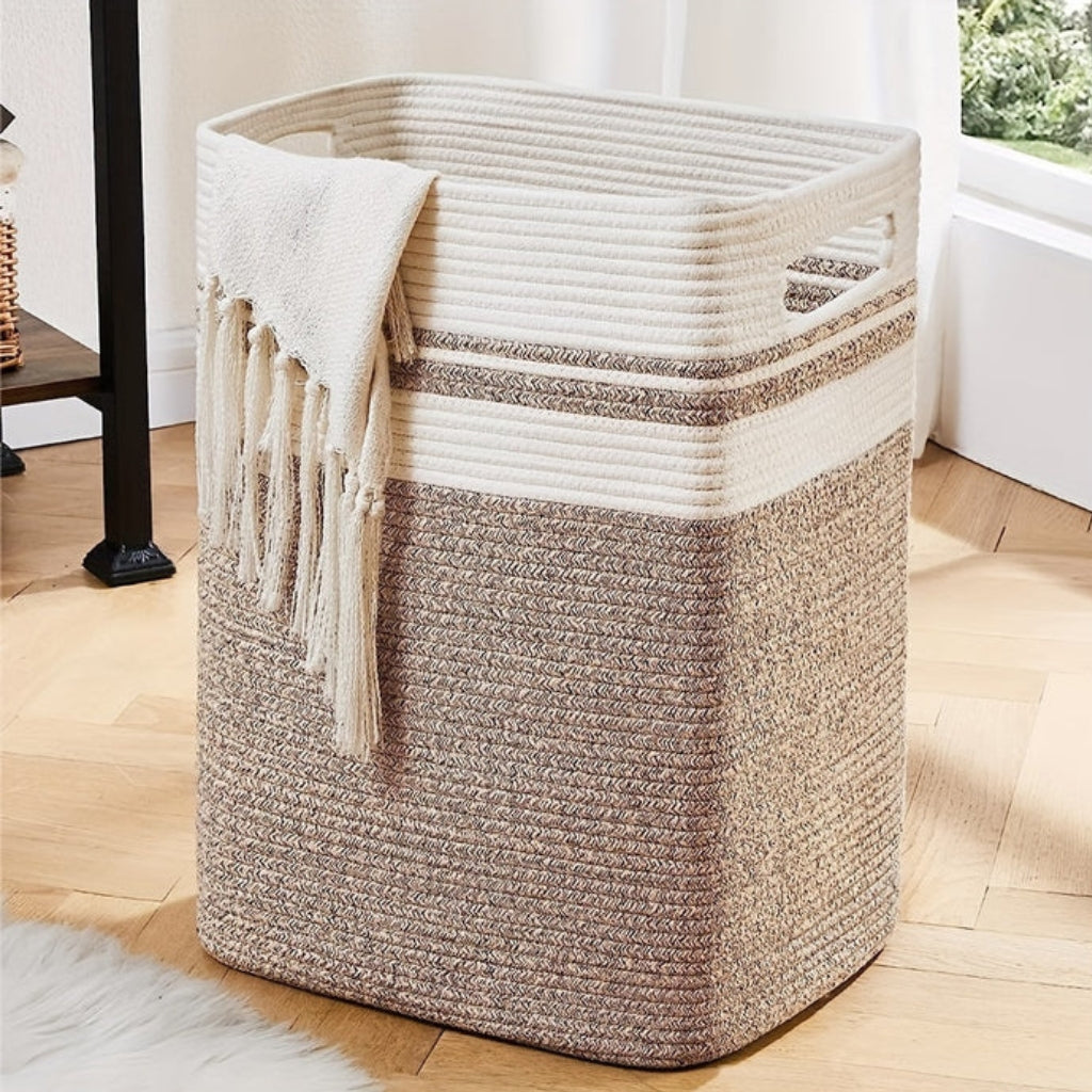 Spacious cotton rope laundry basket with practical handles