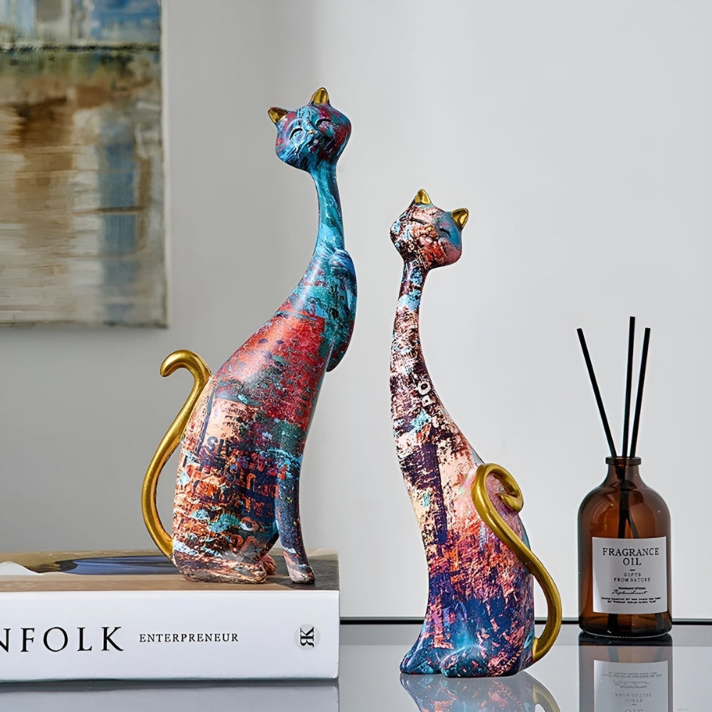Minimalist Cat Sculptures in a Duo for Modern Decoration