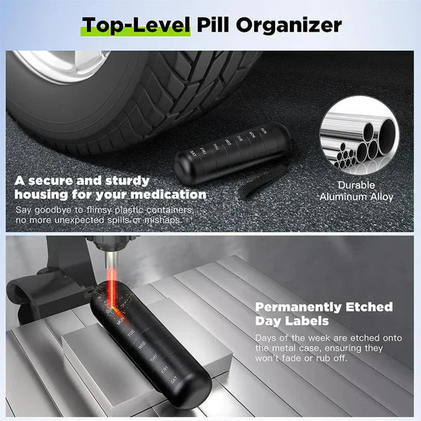 Waterproof Aluminum Pill Organizer with 7 Compartments – MediSafe Weekly Box