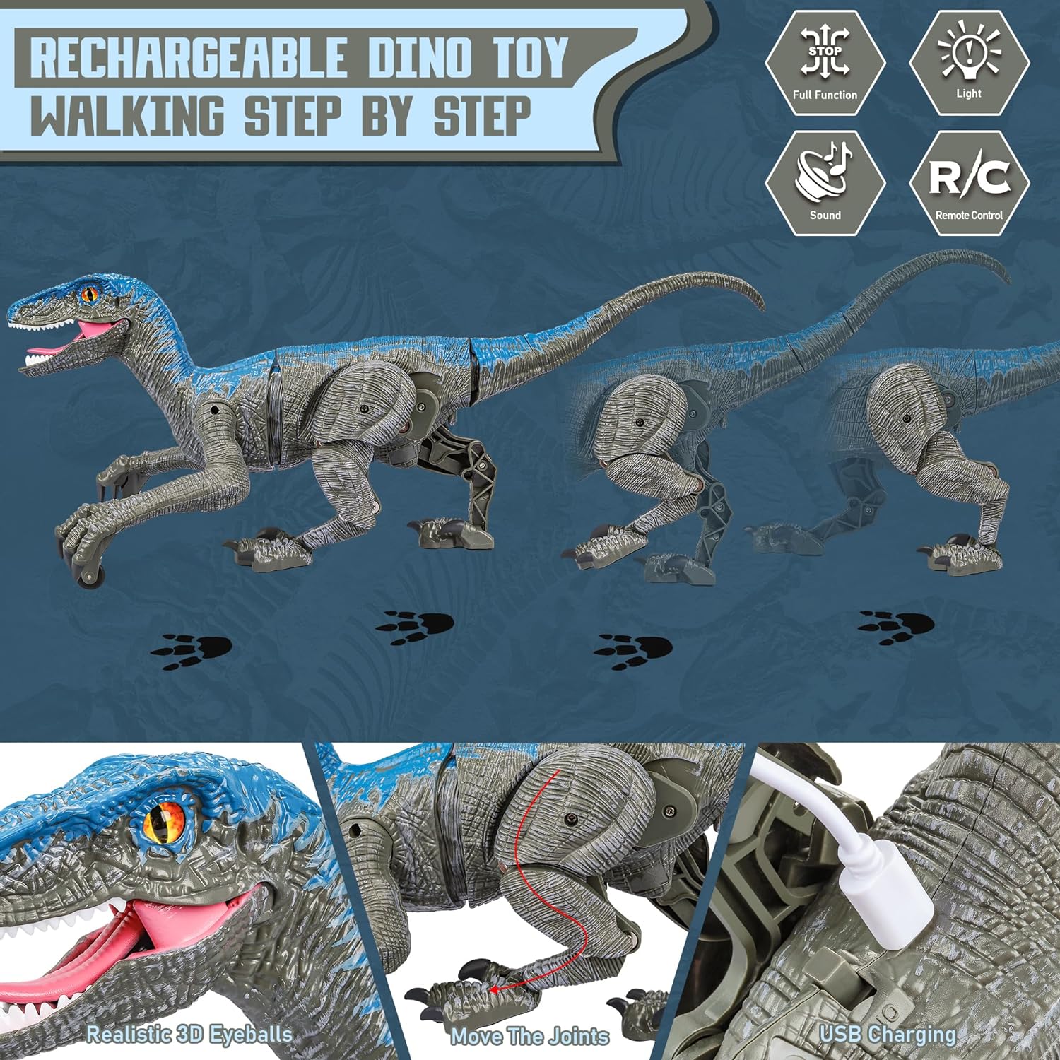 Ferngesteuertes Dinosaurier-Spielzeug mit Licht und Geräuschen
