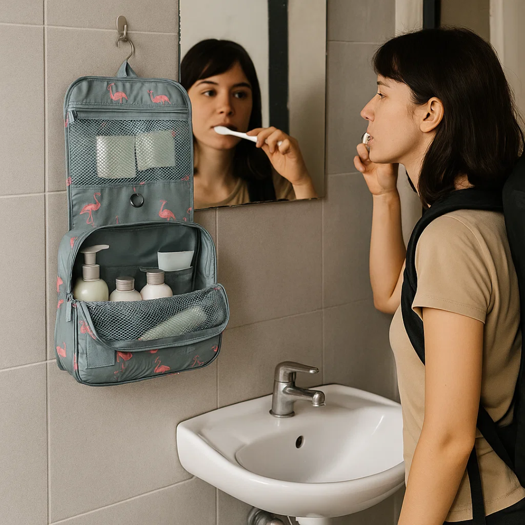 Wasserabweisende Kosmetiktasche mit Haken und Fächern für Reisen