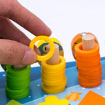 Wooden play board for promoting skills according to Montessori principles