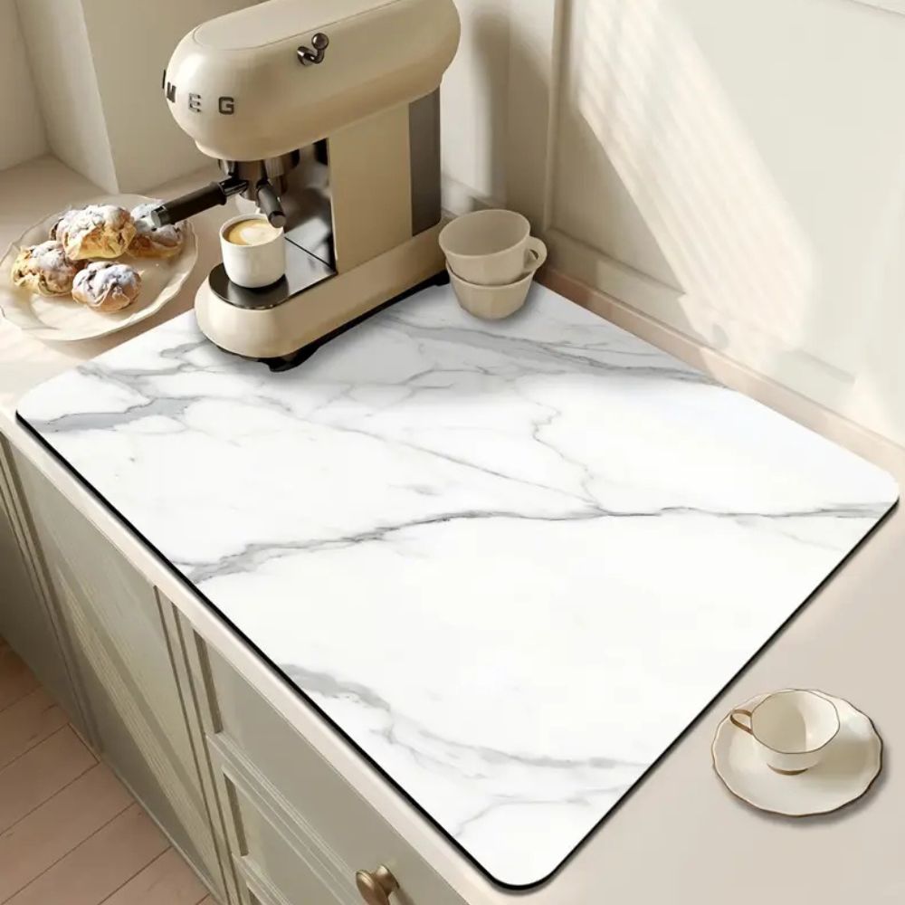 Elegant Dish Drying Mat with Marble Design