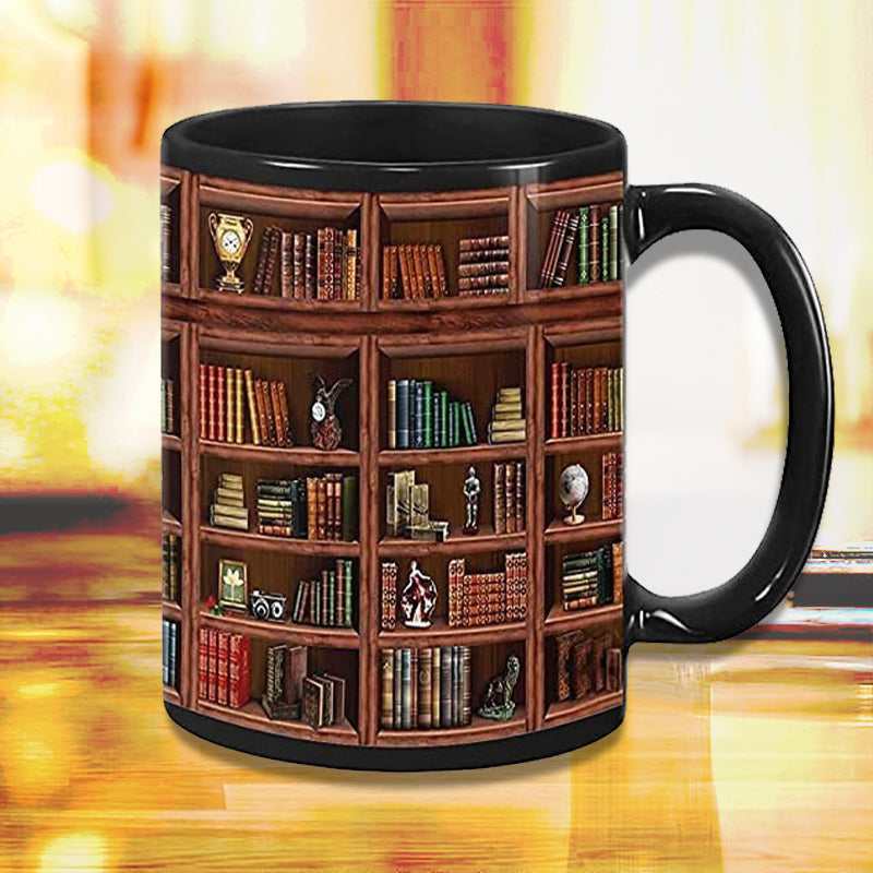 Kreative Keramiktasse für Katzen- und Buchliebhaber