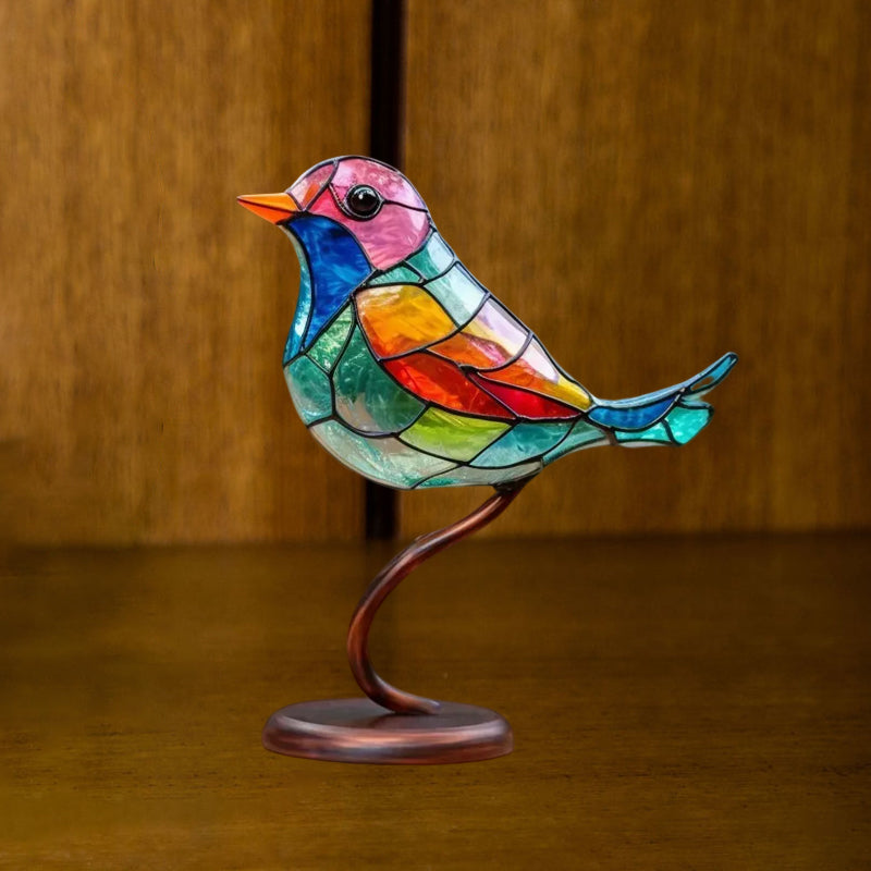 Buntglas Ornamente mit Vögeln auf Ästen