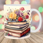 3D Kaffeetasse mit kunstvollem Blumenmuster - Geschenk für Bücherliebhaber