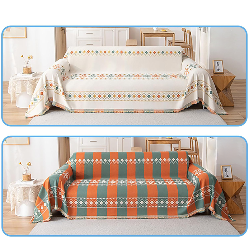Reversible Sofa Throw with Fringes – Stylish and Cozy