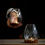 Elegant Set of 2 Glass Candle Holders with Wooden Base – Retro-Zen Flair for Your Home