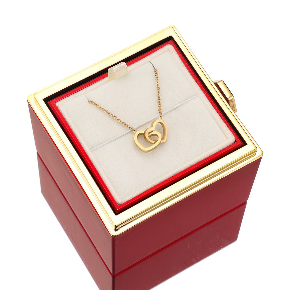 Jewelry Box with Eternal Rose and Heart Necklace – 14k White Gold & 18k Gold Finish