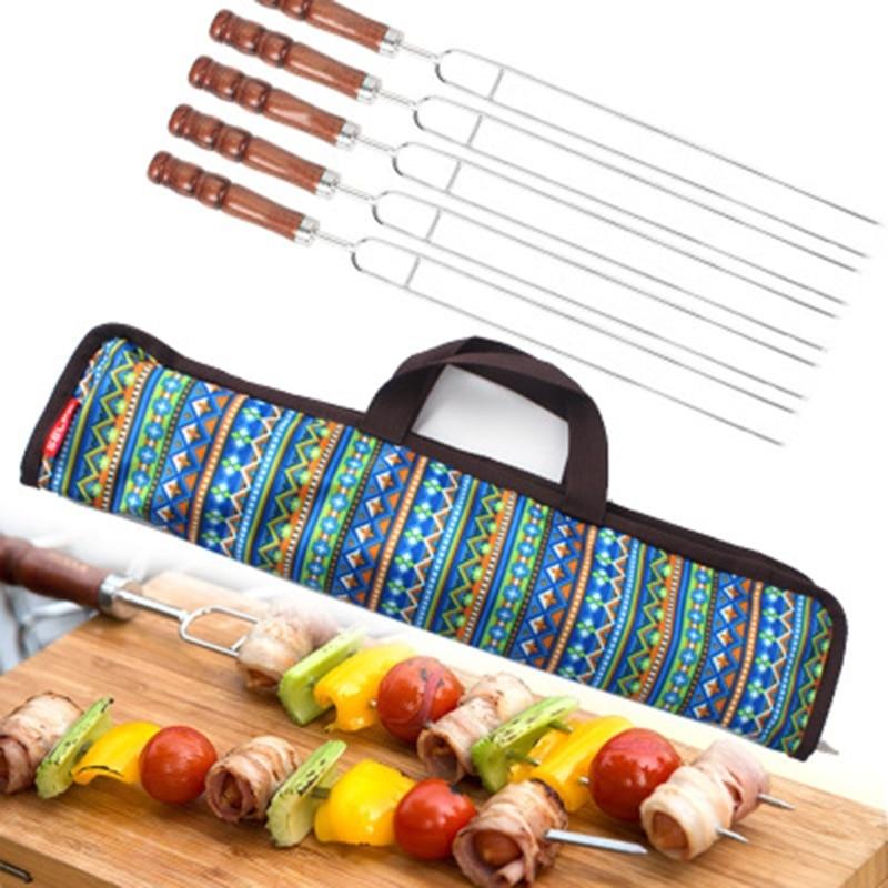 5-teiliges Set Grillgabeln mit Tasche – Ausziehbare Lagerfeuer-Spieße