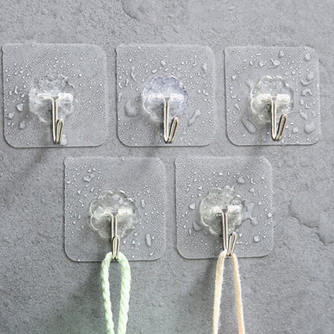 5-Piece Set Transparent Self-Adhesive Wall Hooks for Heavy Loads