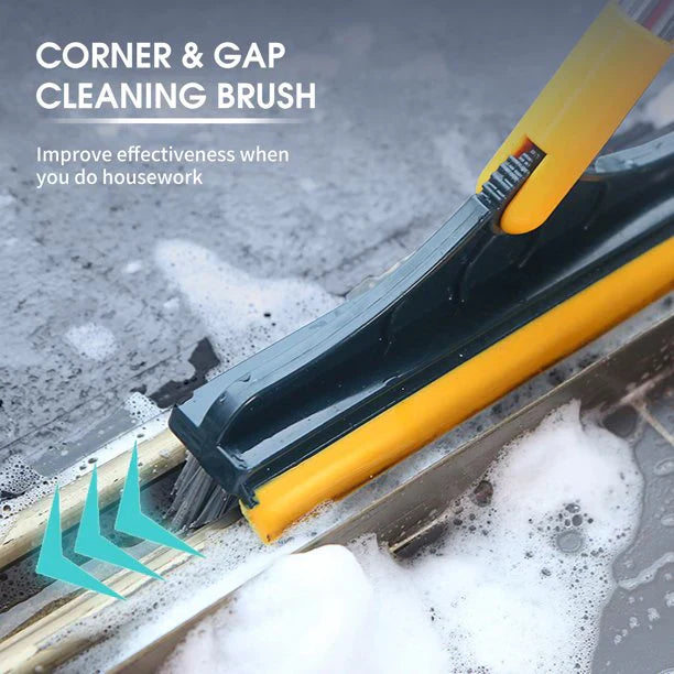 2-in-1 Floor Cleaning Brush with Window Squeegee, 120-Degree Swivel Long Handle