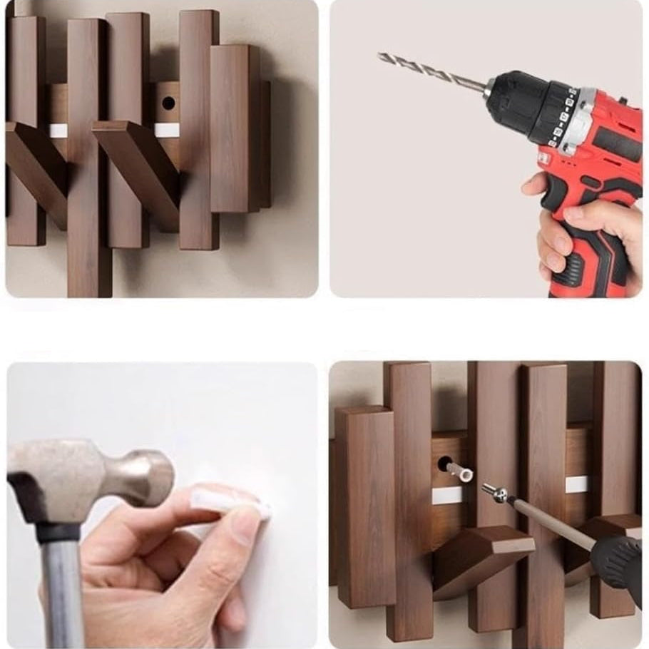 Elegante Holz-Garderobe mit flexiblen Magnetaufhängungen