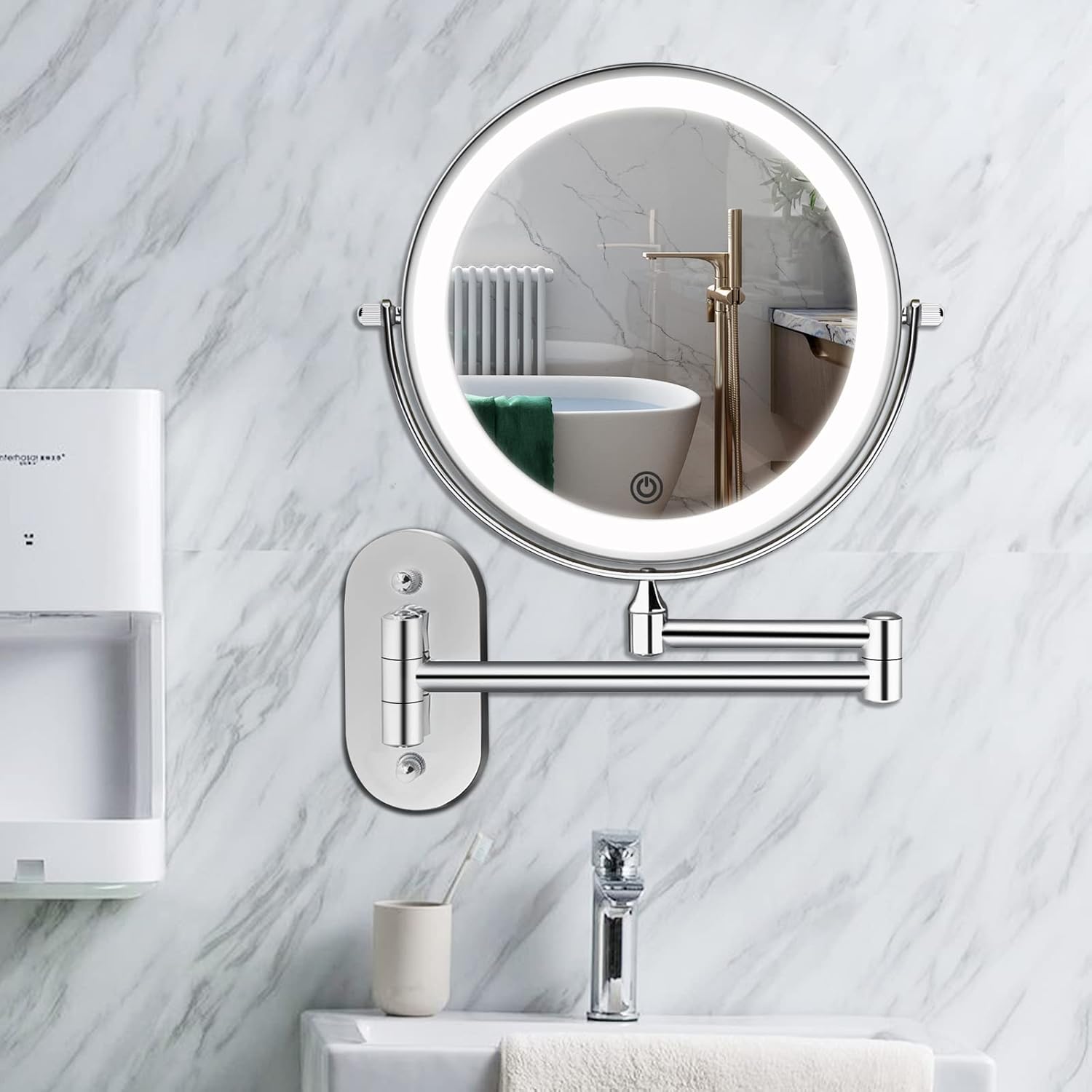 Elegant Wall-Mounted Mirror with 10x Magnification and USB Charging Function