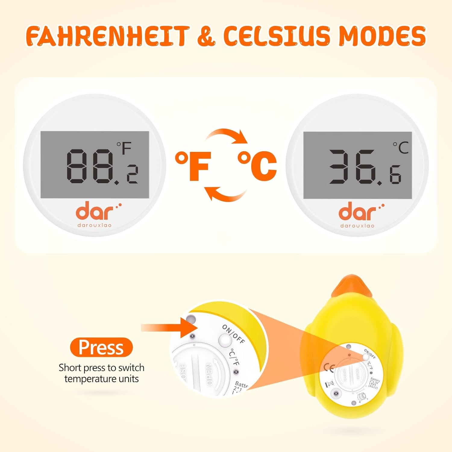 Sicheres Babybadthermometer mit Farbdisplay und Warnsystem