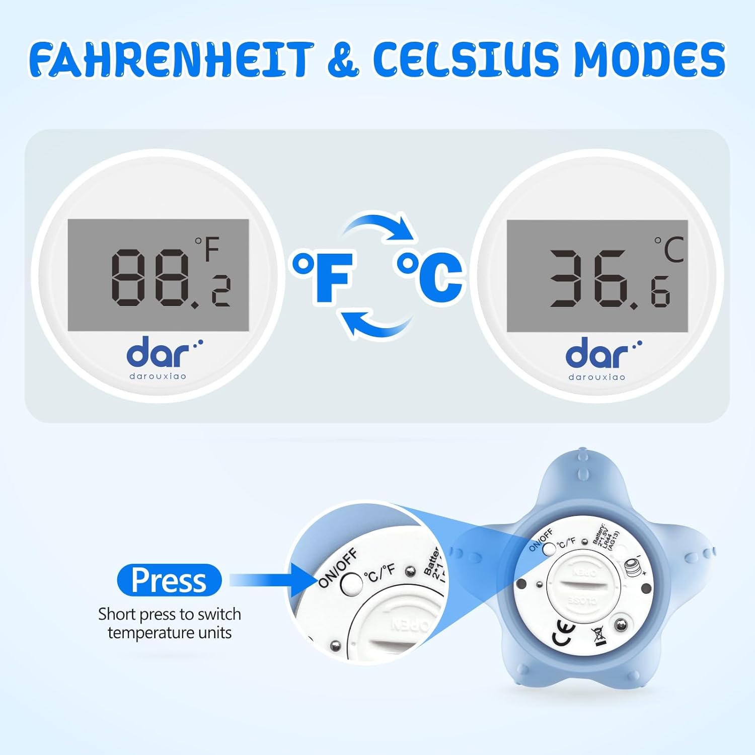 Sicheres Babybadthermometer mit Farbdisplay und Warnsystem
