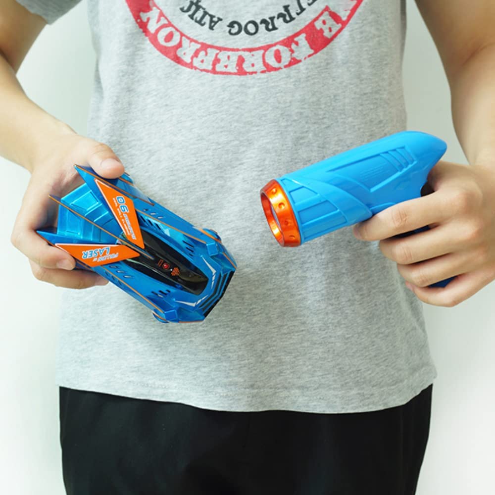 Remote-controlled car with laser beam for wall contact