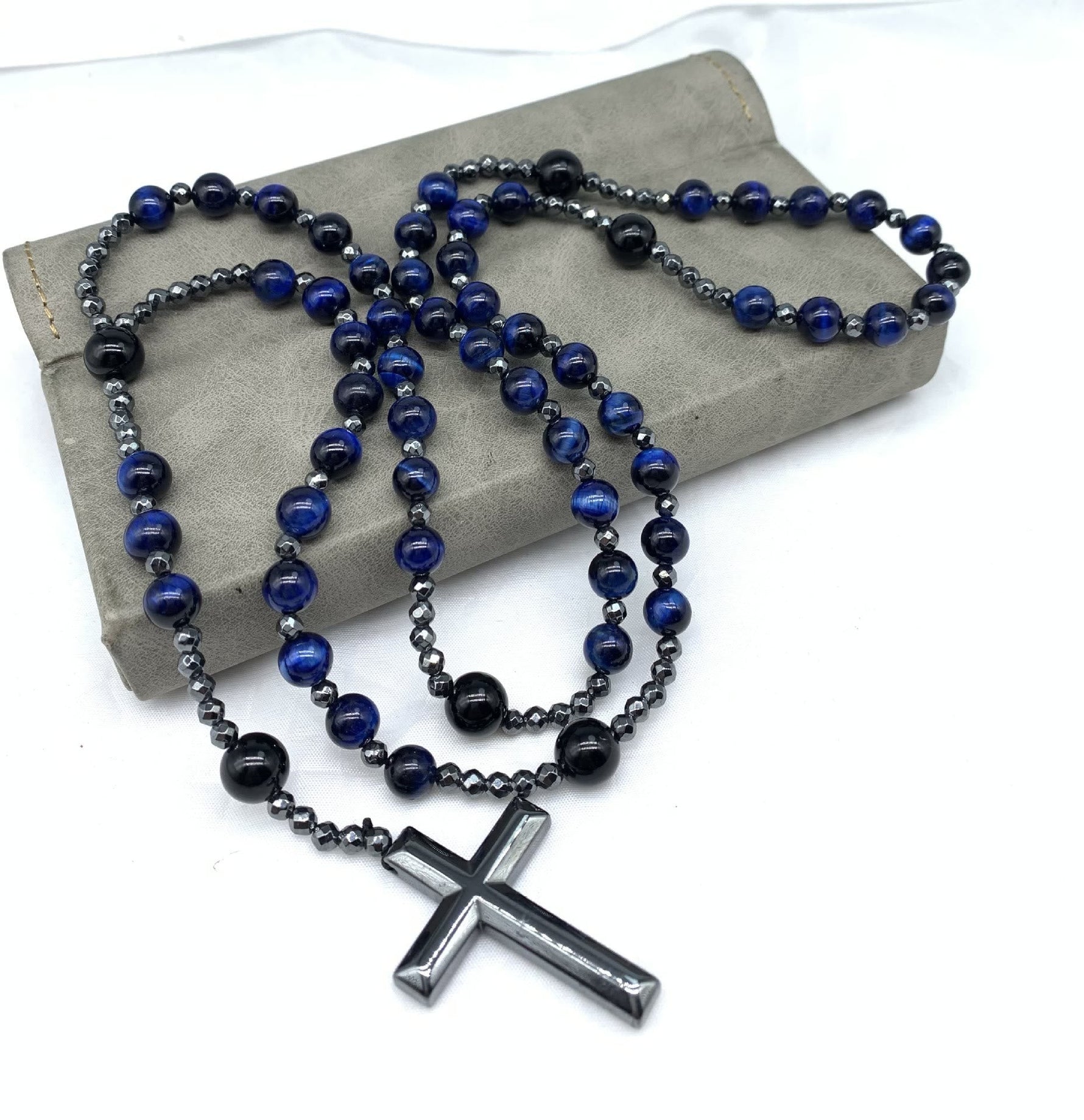 Spiritual Pendant with Tiger's Eye and Lapis Lazuli – Rosary for Men