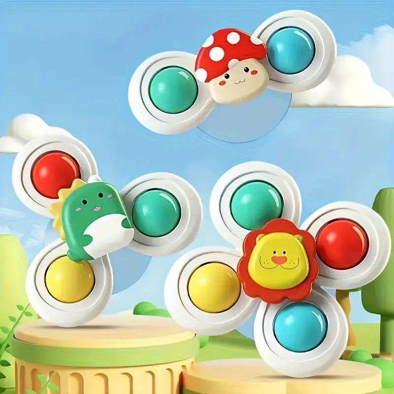 3-piece set of cute suction cup spinning toys for babies