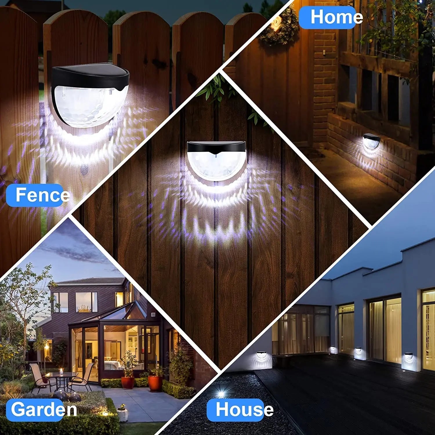 Solare LED-Wandlampe für Außenbereiche | IP65 Wetterfest | Automatischer Lichtsensor | 6 LEDs | Perfekt für Garten und Zaun