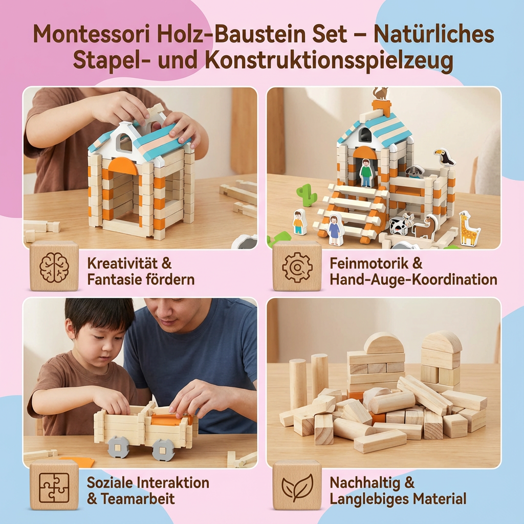 Wooden Building Block Set in Montessori Style – Stacking and Construction Toy