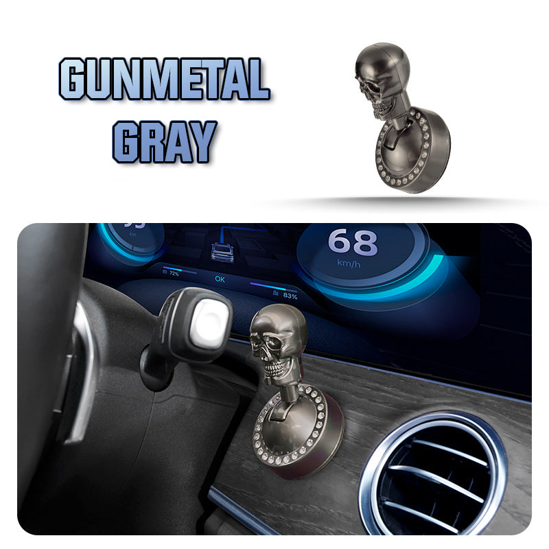 Metallic skull-design start button cover with rhinestones