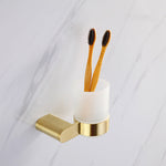 Elegant bathroom set with golden towel holders