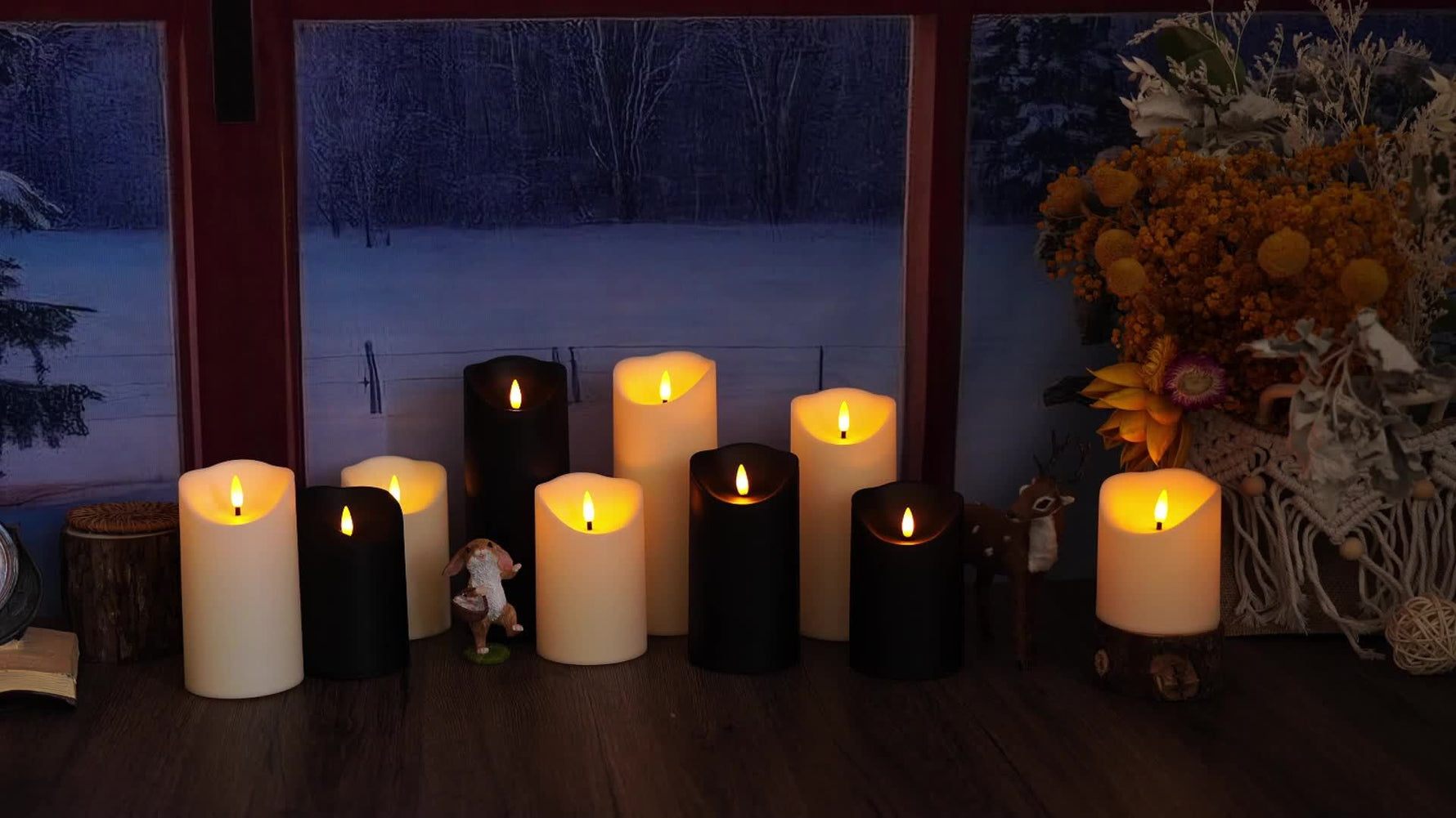 Set of 9 Flameless LED Candles – Remote Control and Glitter Finish