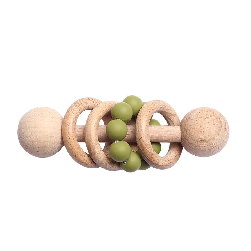 Wooden Rattle for Babies with Teethers – Teething Support Toy