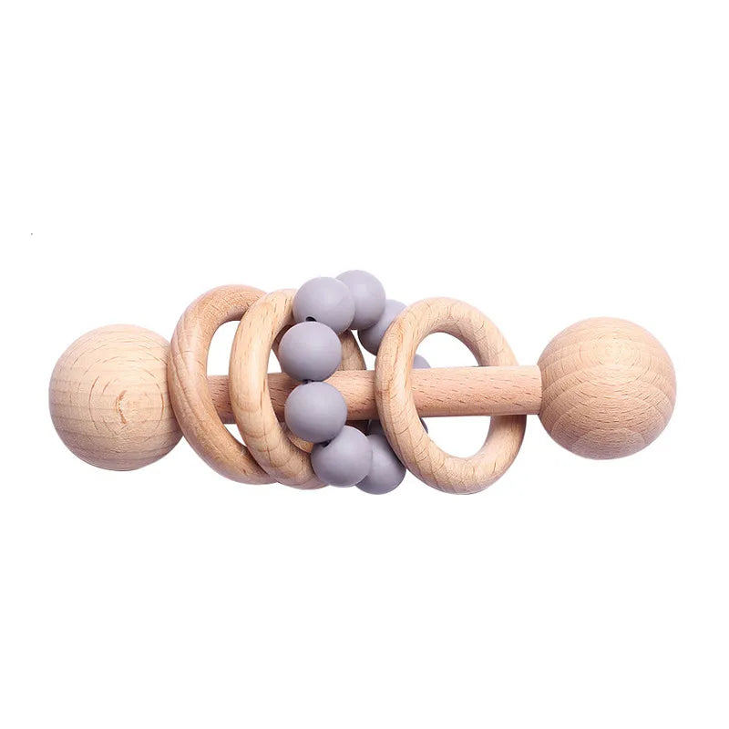 Wooden Rattle for Babies with Teethers – Teething Support Toy