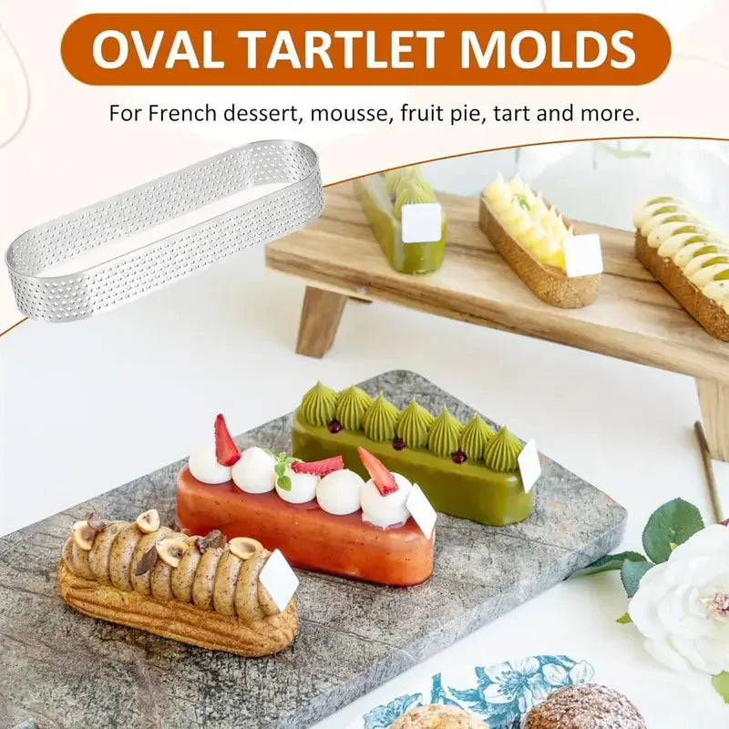 6/8 Stück Loch Edelstahl Oval Tarteformen Back- und Kuchenformen