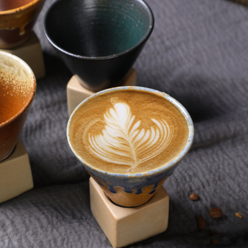 Large Ceramic Coffee Cup with Tapered Seam Base - Mug and Coaster Set