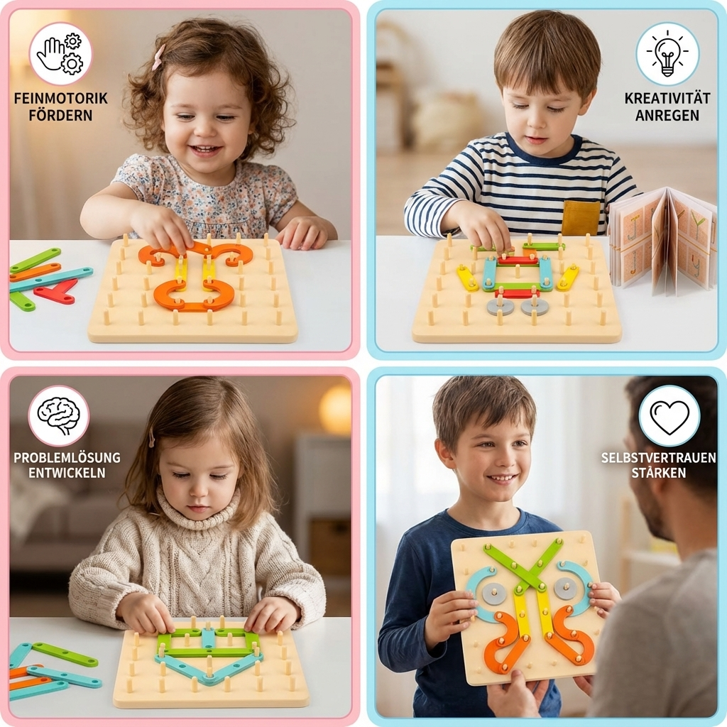 Wooden puzzle toy with Montessori design for creative nail games