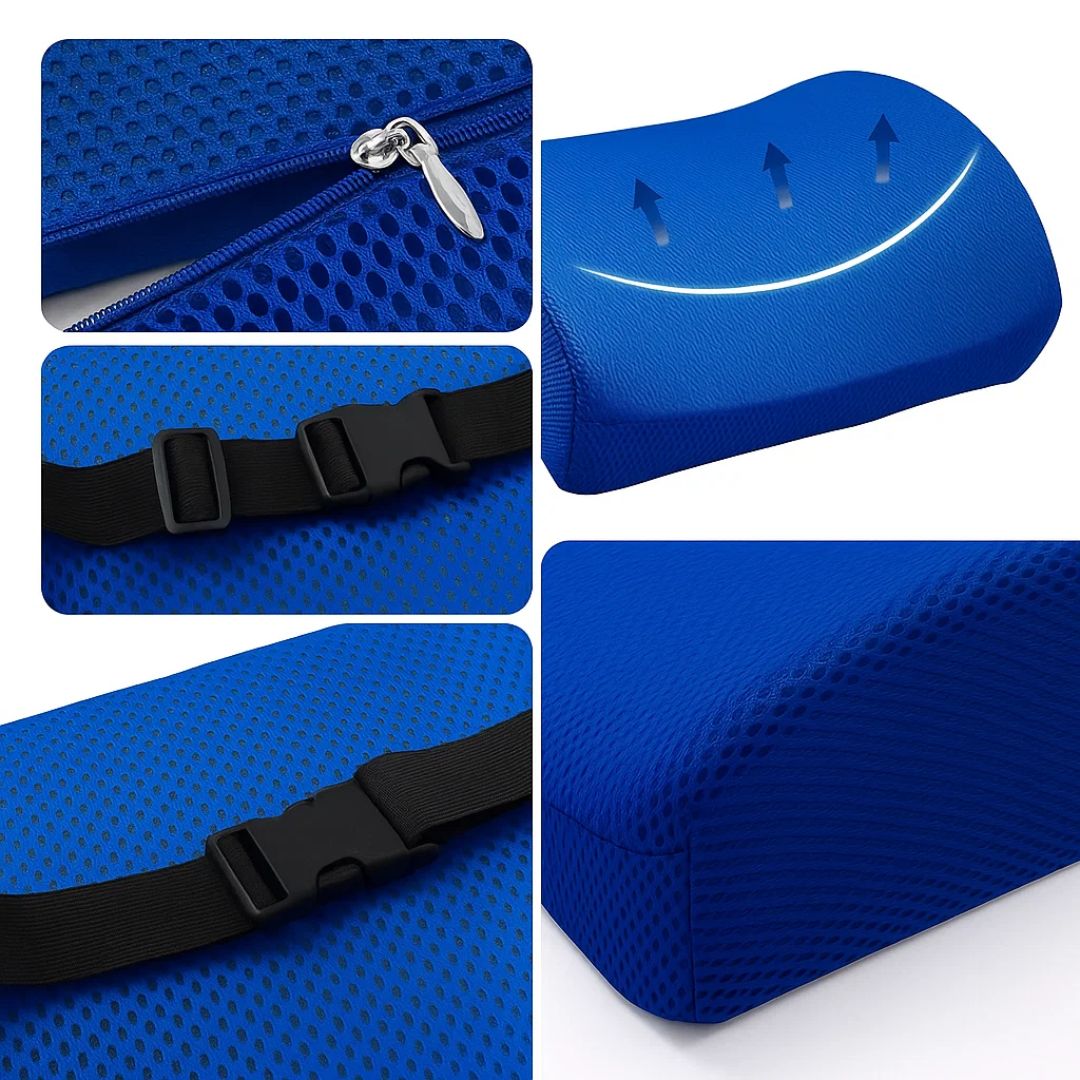 Car Seat Lumbar Support Cushion - Memory Foam - Breathable Mesh - Ideal for Travel and Long Drives