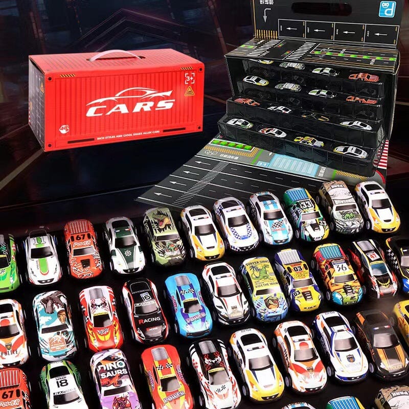 Set mit 48 verschiedenen Rennspielzeugautos aus Metall