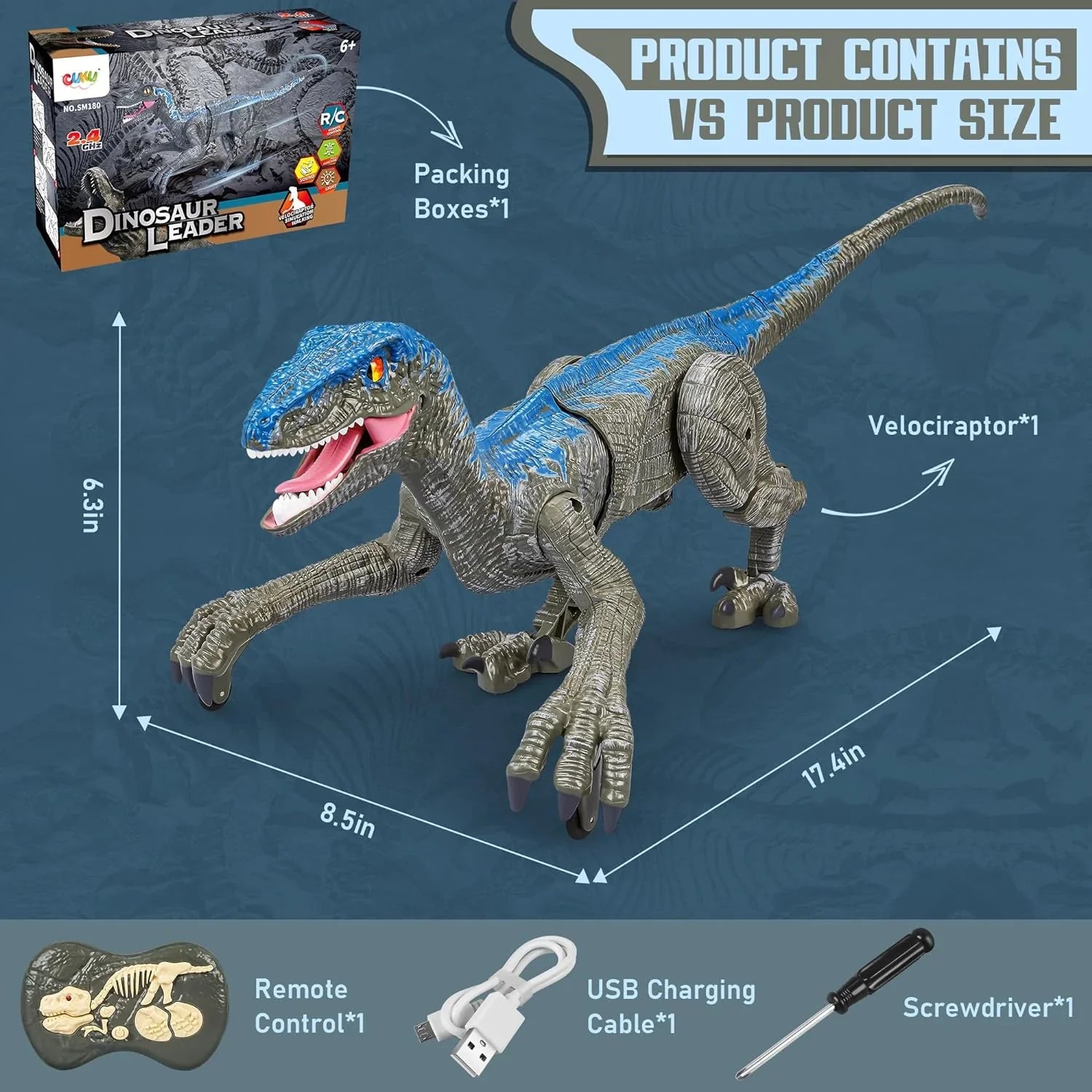 Remote Control Dinosaur Toy with Lights and Sounds