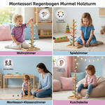 Wooden Tower with Rainbow Marbles in Montessori Style