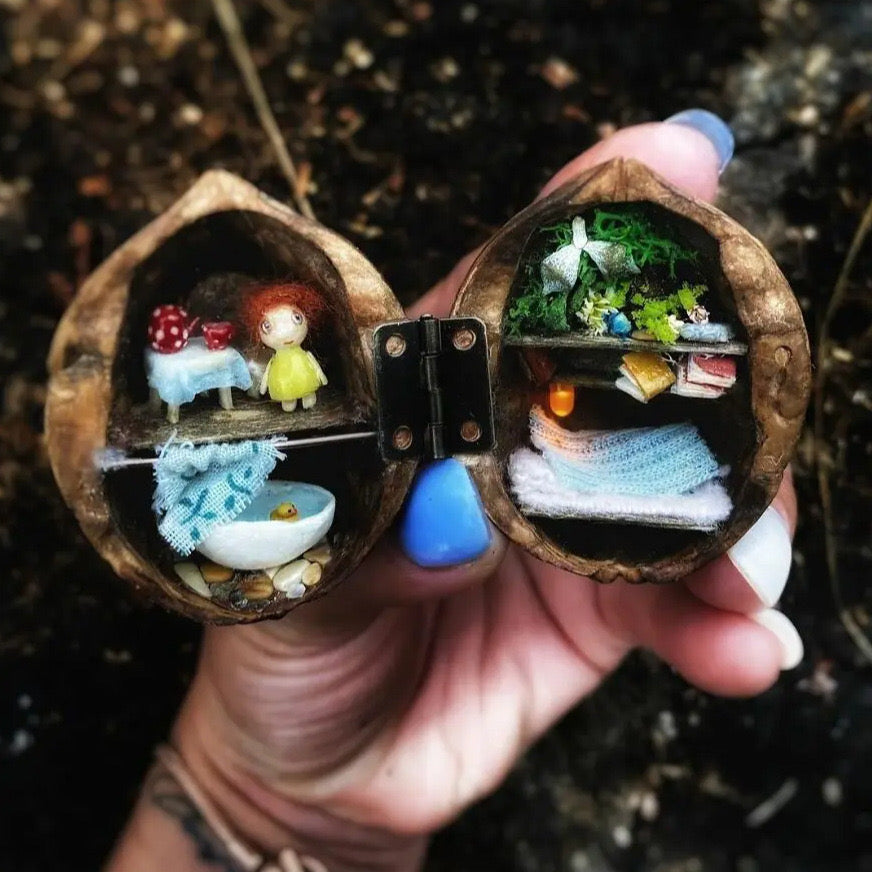Walnut Wonderland | Handcrafted Miniature House with Library