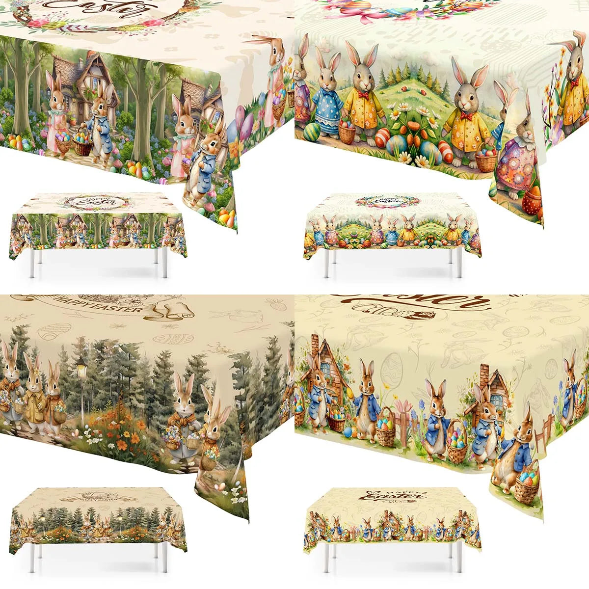 Festlicher Tischläufer für Ostern | Charmante Hasen- und Blumenmuster