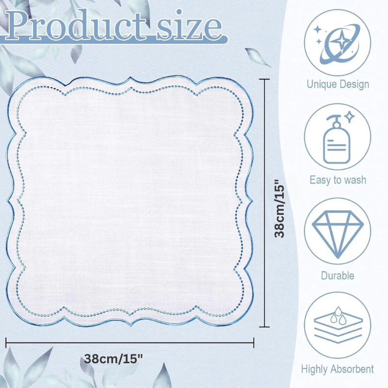 6 embroidered linen-cotton napkins with cutwork