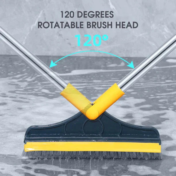 2-in-1 Floor Cleaning Brush with Window Squeegee, 120-Degree Swivel Long Handle