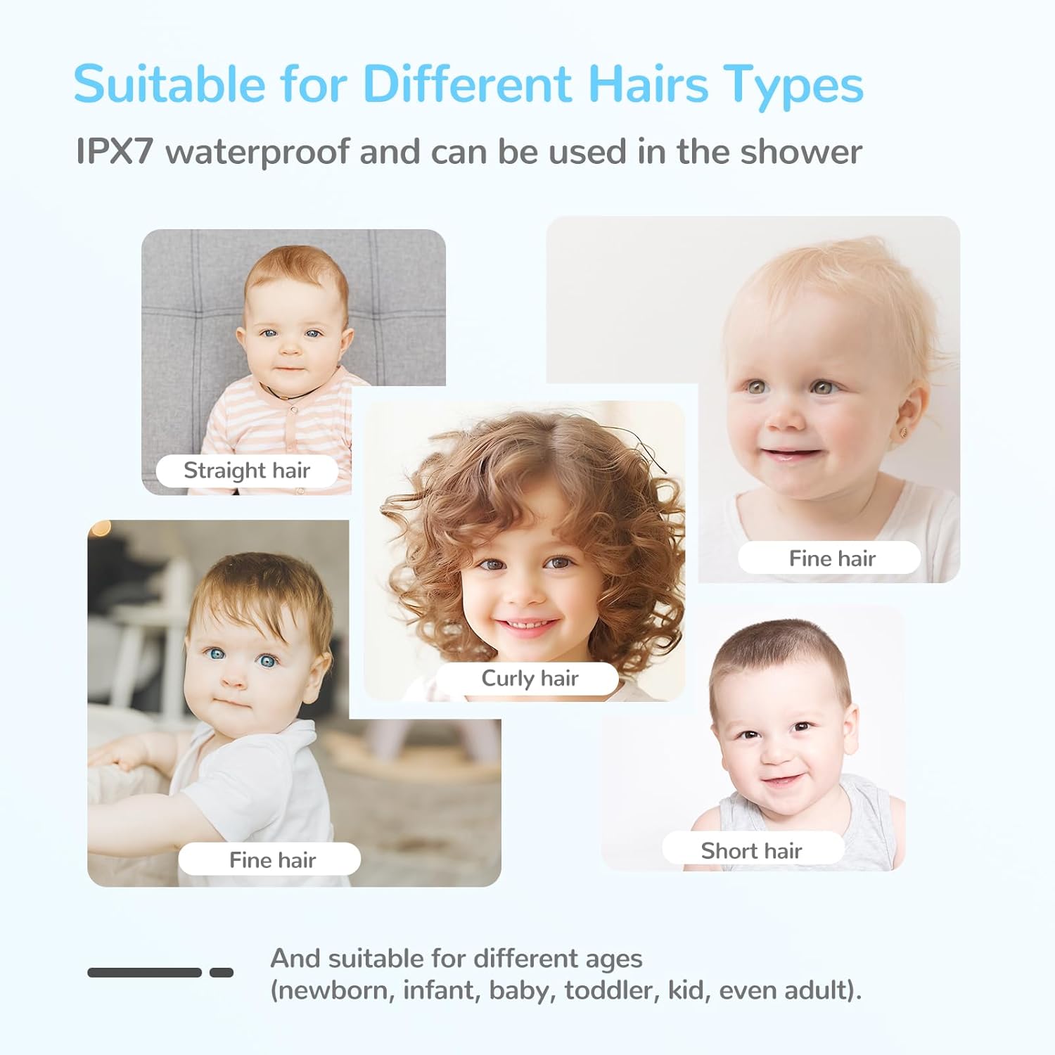 Waterproof, rechargeable baby hair clipper with vacuum system and storage box