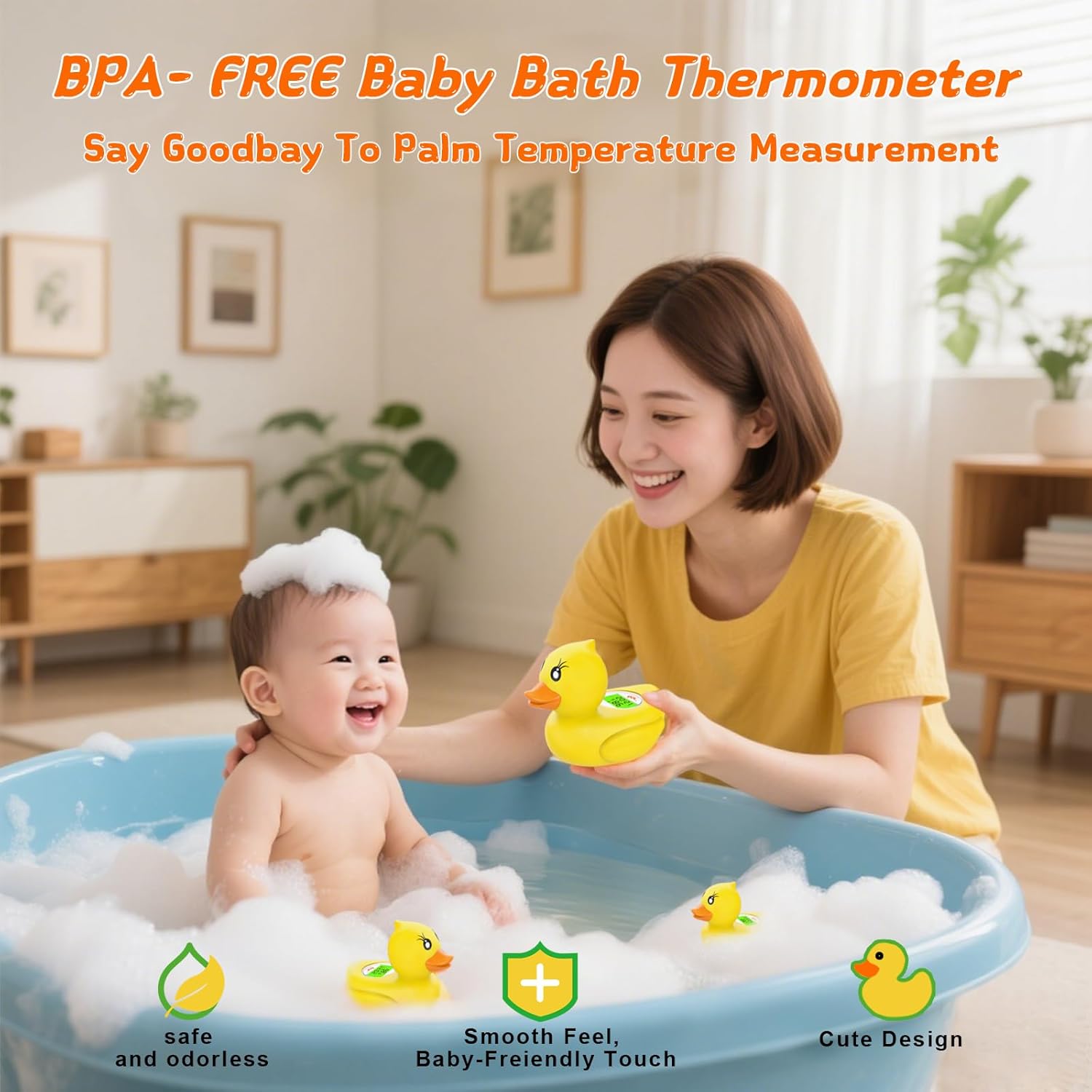 Sicheres Babybadthermometer mit Farbdisplay und Warnsystem