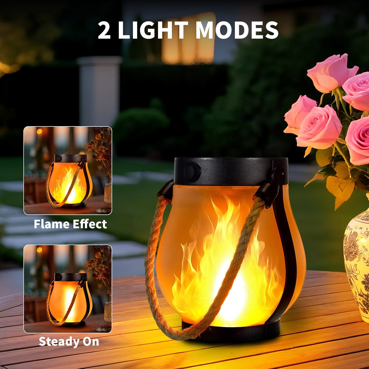 Solar-Powered LED Lantern with Flame Effect – No Fire, No Smoke