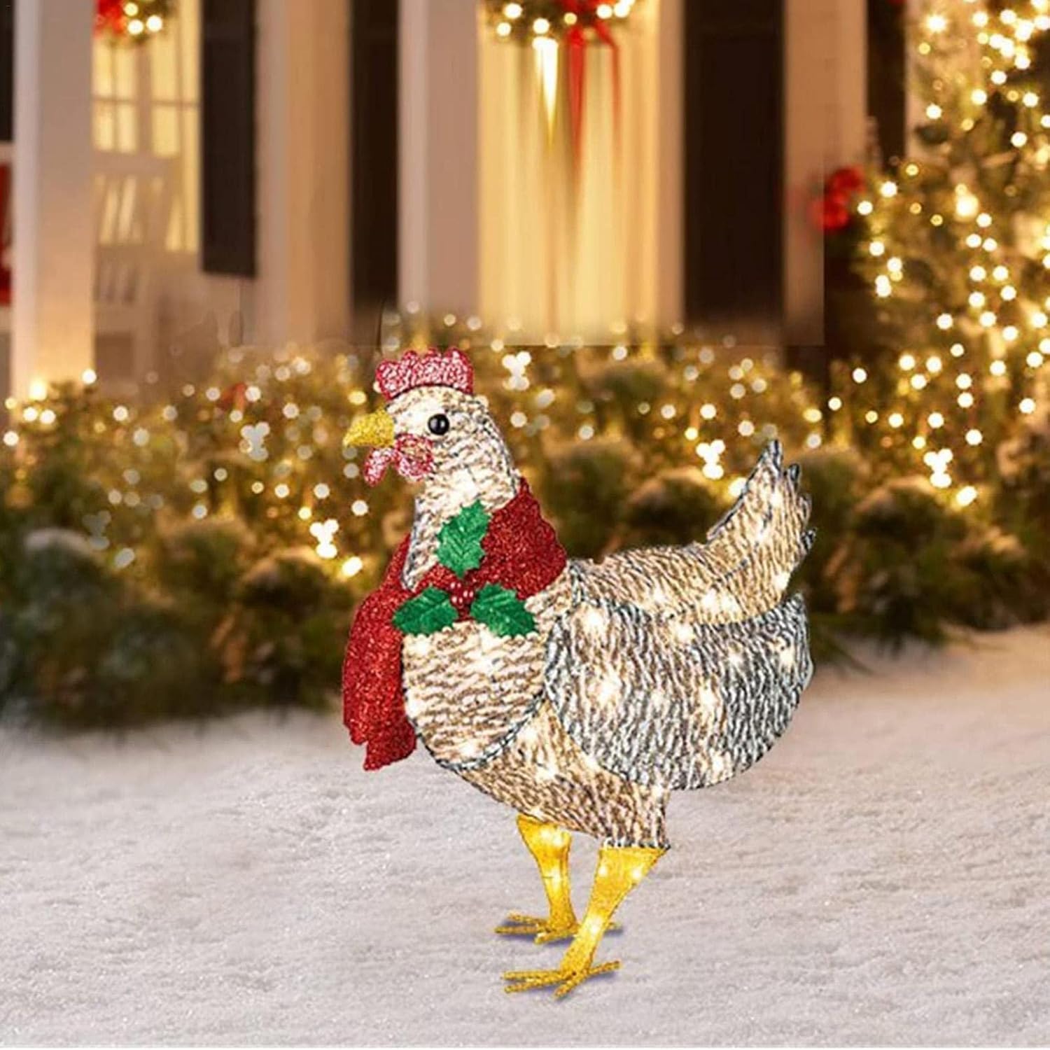 LED Chicken with Scarf for Winter – Christmas Decoration for Indoors and Outdoors