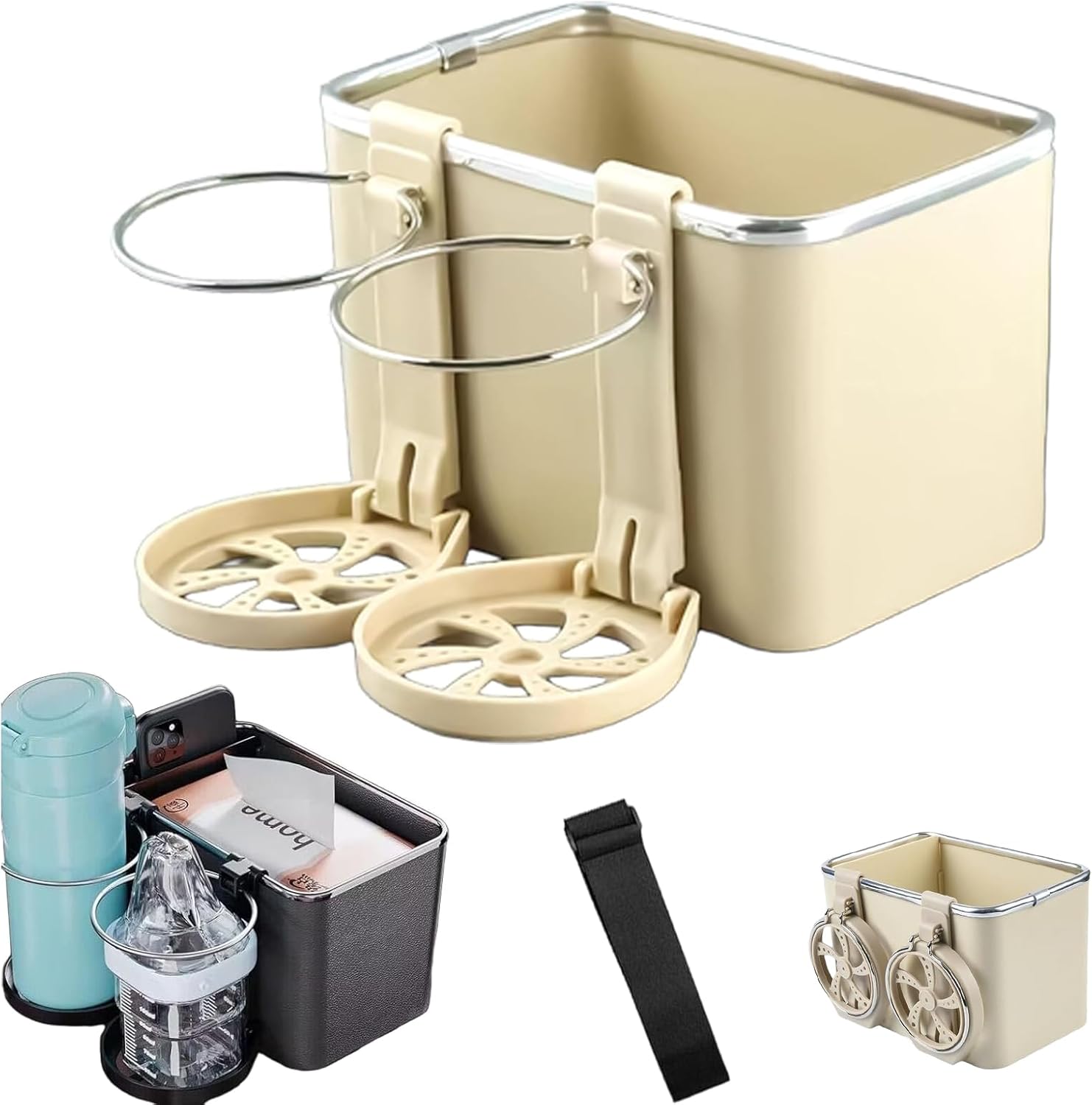 Praktischer Armlehnen-Organizer mit zwei klappbaren Getränkehaltern
