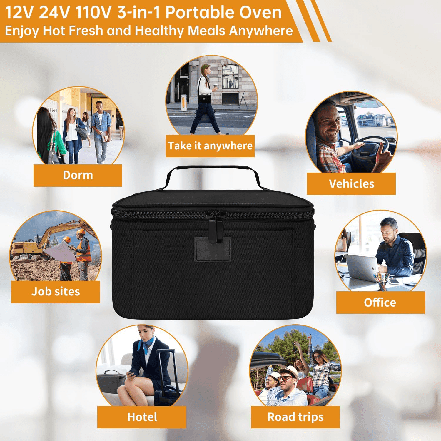 Electric Portable Food Warmer Lunch Box with 3-in-1 Plug